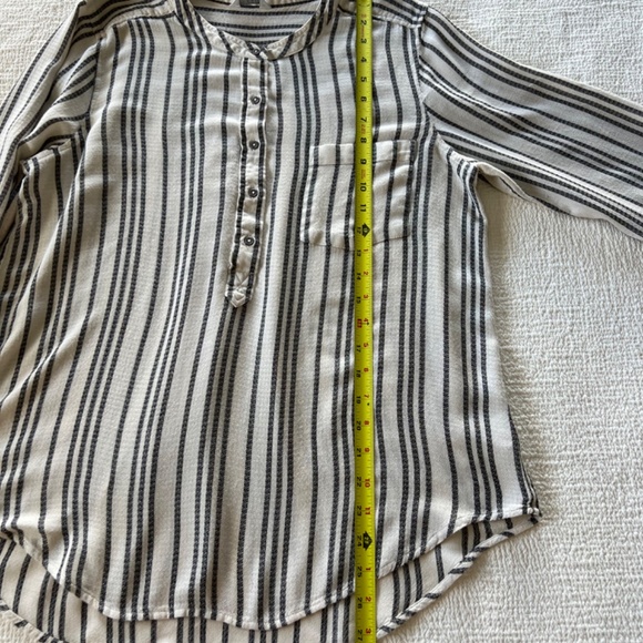 Lucky Brand women’s boho blouse tunic mandarin collar cream stripe size L - Picture 8 of 14